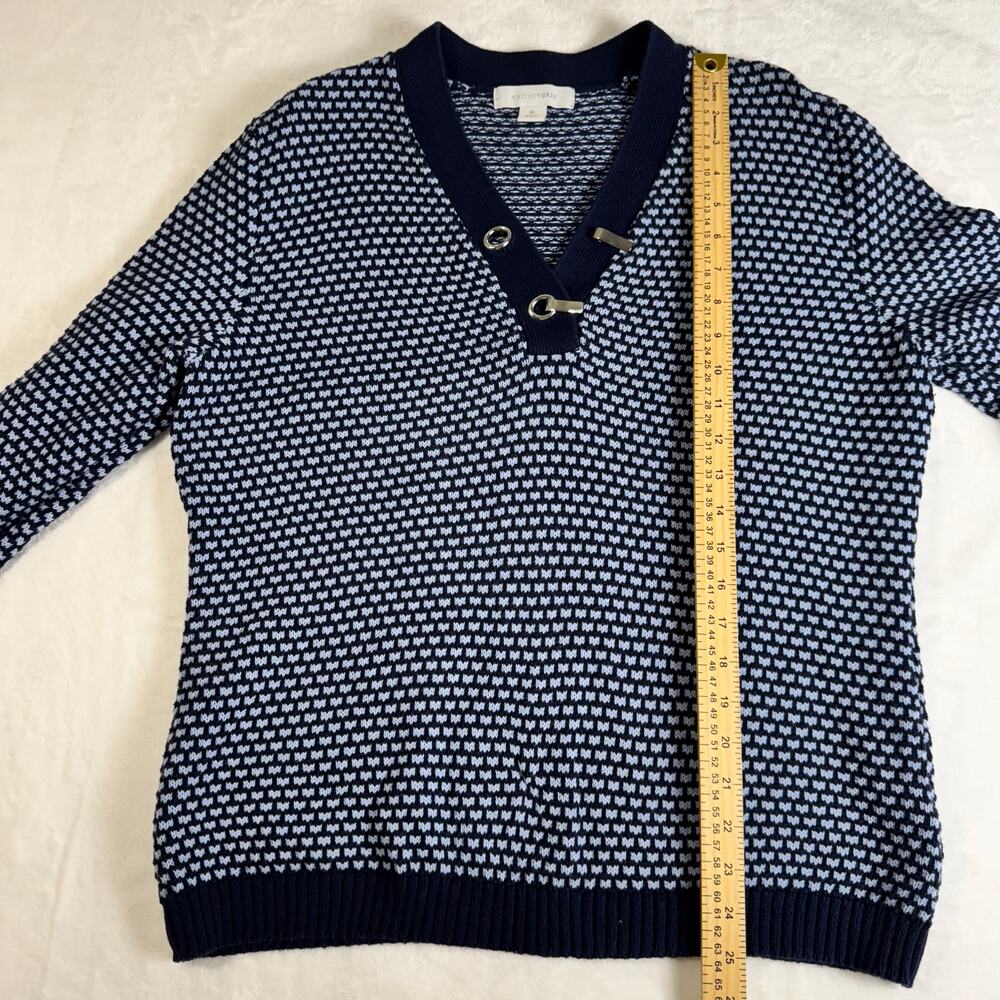Madison Grey Navy Patterned Knit Sweater Henley Cotton Pullover women’s XL - Picture 2 of 8